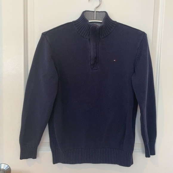 TOMMY HILFIGER | Youth Large (16/18) Navy Blue Quarter Zip Collared Sweatshirt - Picture 4 of 8